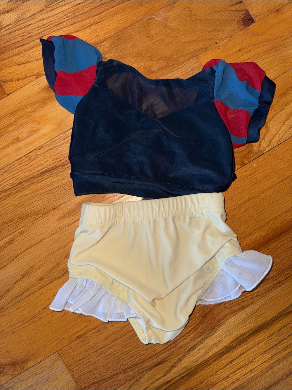 Girls Navy Top & Cream Ruffle Swim Bikini Set